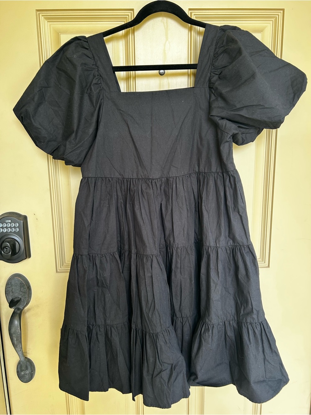 Oak+Fort Black Puff Sleeve Tiered Mini Dress size XS